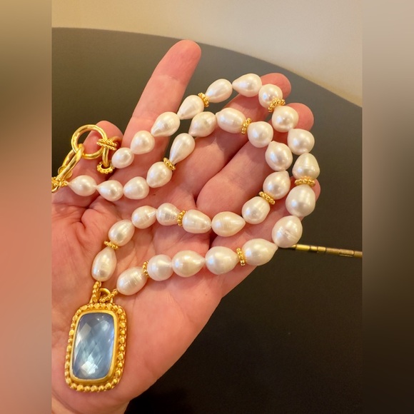 NWT Luxury Summer Authentic Julie Vos Pearl Iridescent Chalcedony Blue Necklace - Picture 14 of 17